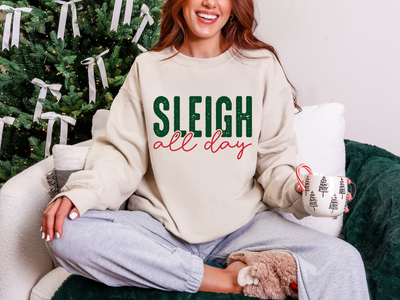 Sleigh All Day Green & Red Graphic Tee and Sweatshirt-Womens-Ave Shops-Market Street Nest, Fashionable Clothing, Shoes and Home Décor Located in Mabank, TX