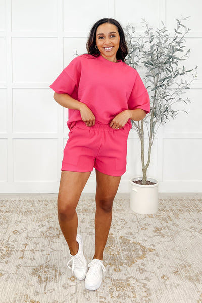Slow Sunday Ribbed Knit Set in Hot Pink-Tops-Ave Shops-Market Street Nest, Fashionable Clothing, Shoes and Home Décor Located in Mabank, TX