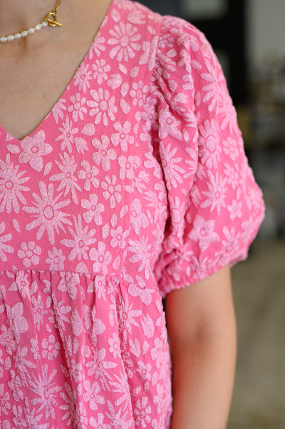 Softly Spoken Textured V-Neck Dress in Hot Pink-Womens-Ave Shops-Market Street Nest, Fashionable Clothing, Shoes and Home Décor Located in Mabank, TX