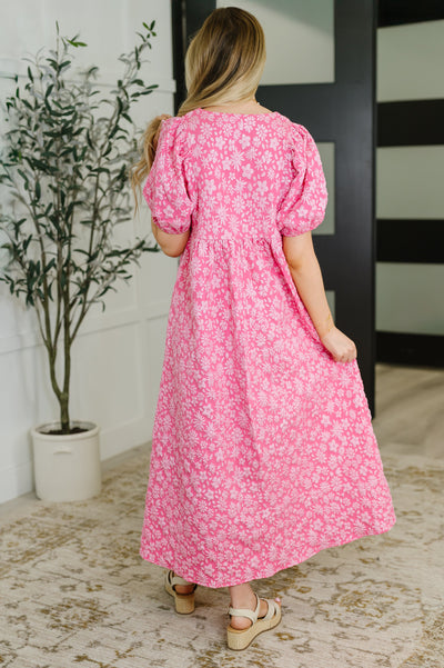 Softly Spoken Textured V-Neck Dress in Hot Pink-Womens-Ave Shops-Market Street Nest, Fashionable Clothing, Shoes and Home Décor Located in Mabank, TX