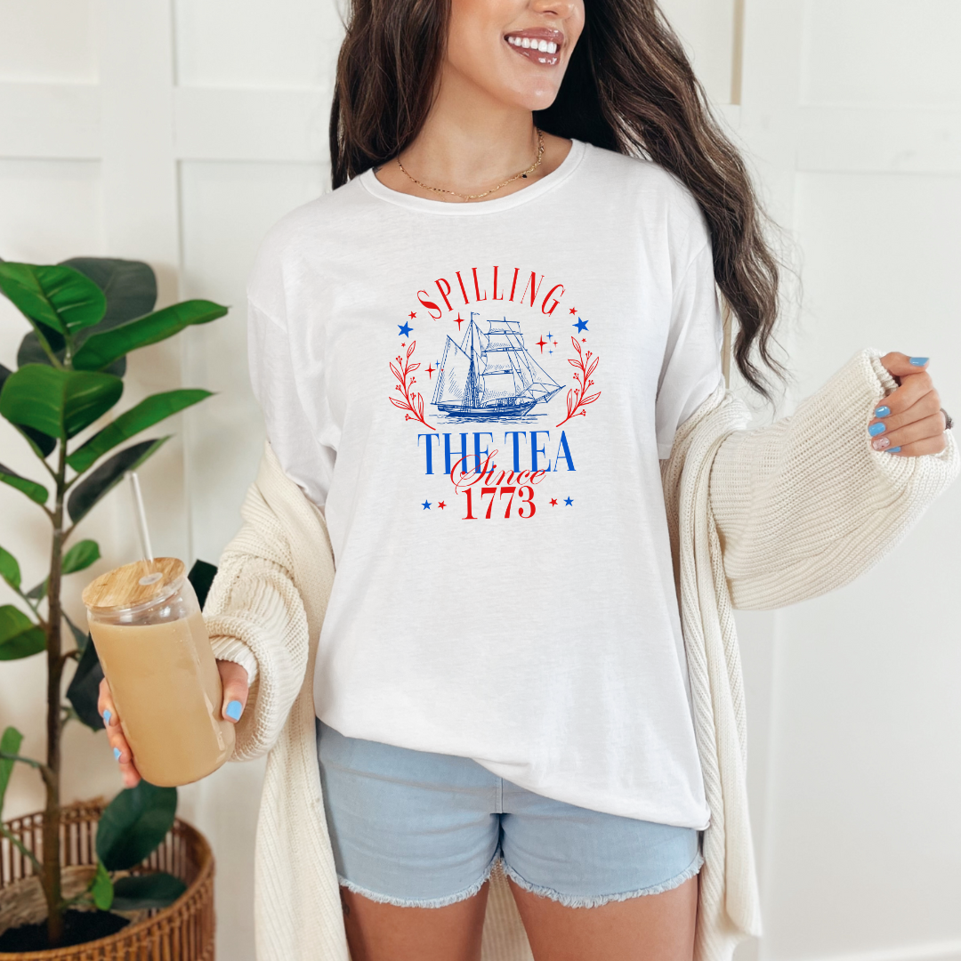 Spilling the Tea Since 1773 Graphic Tee-Womens-Ave Shops-Market Street Nest, Fashionable Clothing, Shoes and Home Décor Located in Mabank, TX