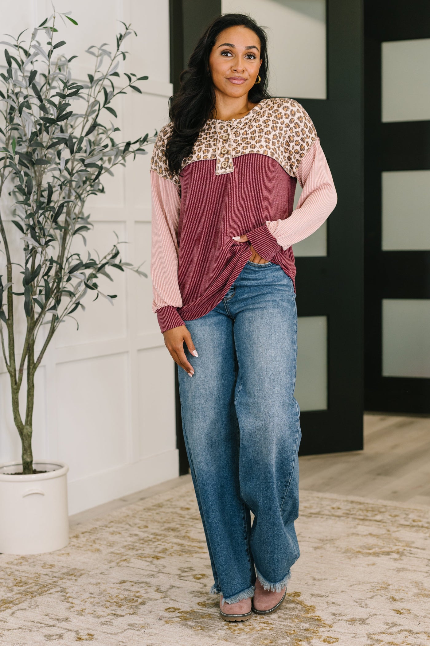 Spotted & Blocked Color Block Henley Top-Womens-Ave Shops-Market Street Nest, Fashionable Clothing, Shoes and Home Décor Located in Mabank, TX