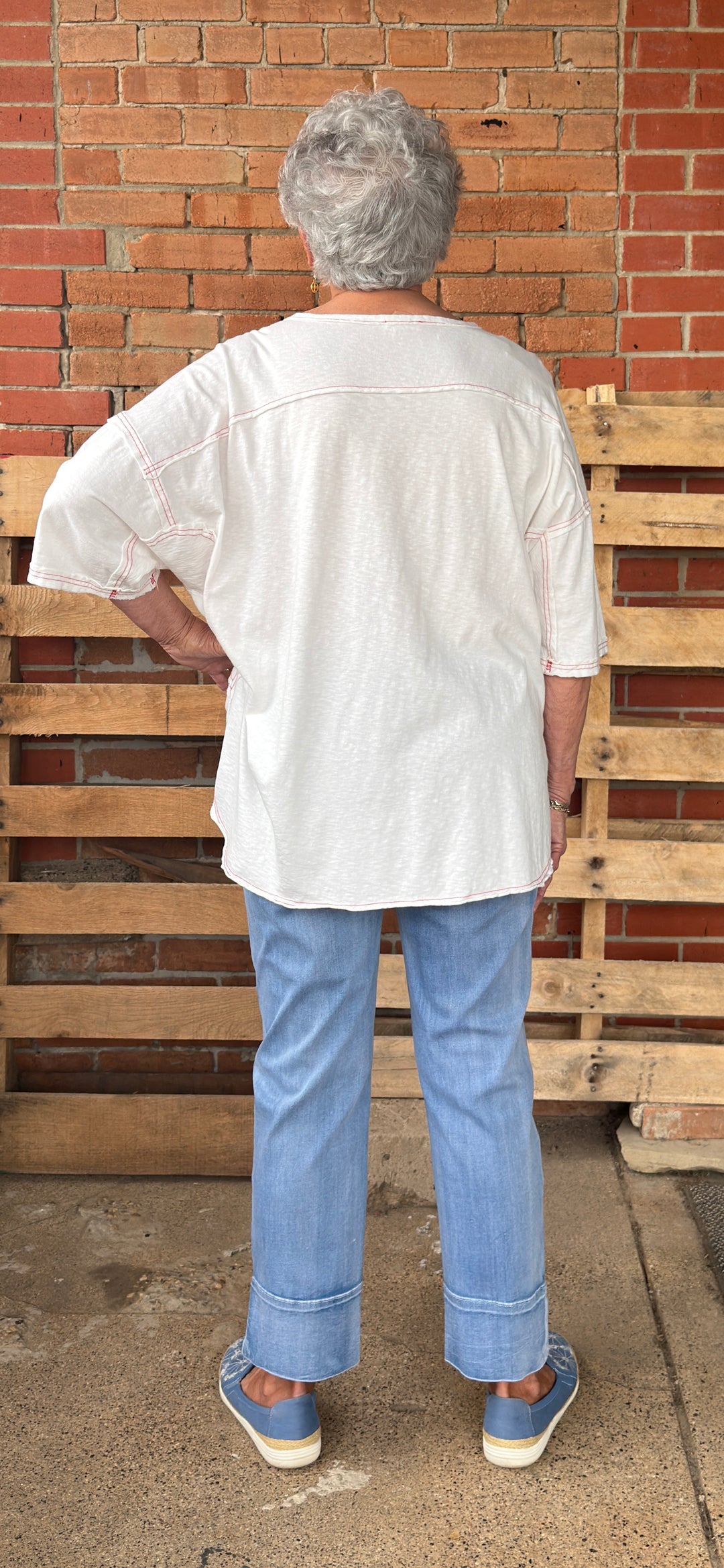Star Patch Front Washed White Cotton Top-08-Tops-EASEL-Market Street Nest, Fashionable Clothing, Shoes and Home Décor Located in Mabank, TX