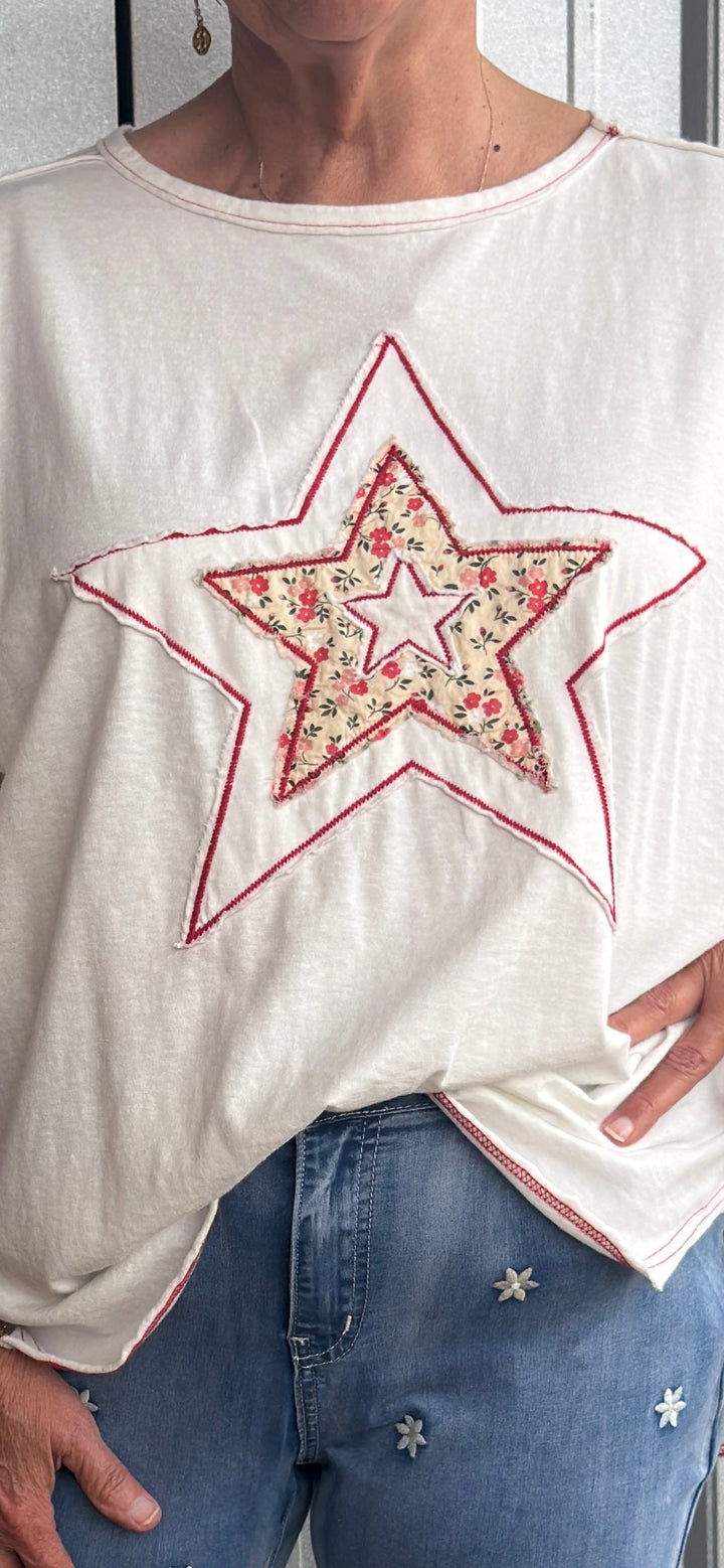 Star Patch Front Washed White Cotton Top-08-Tops-EASEL-Market Street Nest, Fashionable Clothing, Shoes and Home Décor Located in Mabank, TX
