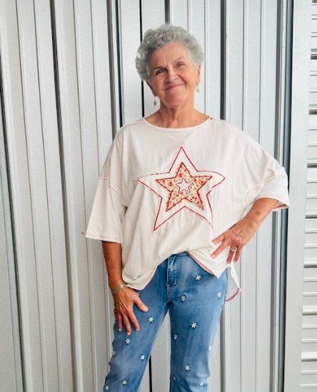 Star Patch Front Washed White Cotton Top-08-Tops-EASEL-Market Street Nest, Fashionable Clothing, Shoes and Home Décor Located in Mabank, TX