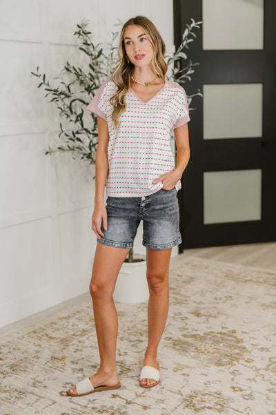 Stitched with Love V-Neck Top in Ivory and Red-Womens-Ave Shops-Market Street Nest, Fashionable Clothing, Shoes and Home Décor Located in Mabank, TX