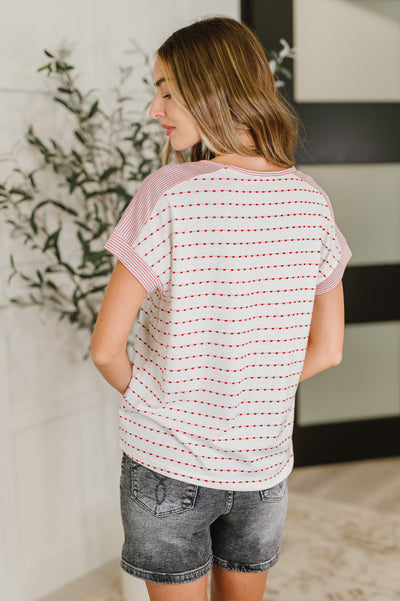 Stitched with Love V-Neck Top in Ivory and Red-Womens-Ave Shops-Market Street Nest, Fashionable Clothing, Shoes and Home Décor Located in Mabank, TX