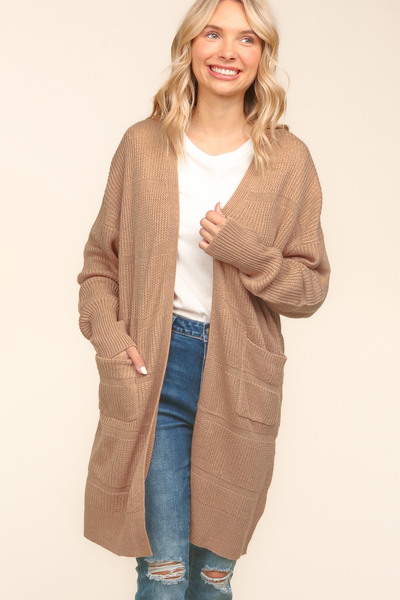 Stripe Textured Open Cardigan with Pockets in Taupe-Womens-Ave Shops-Market Street Nest, Fashionable Clothing, Shoes and Home Décor Located in Mabank, TX