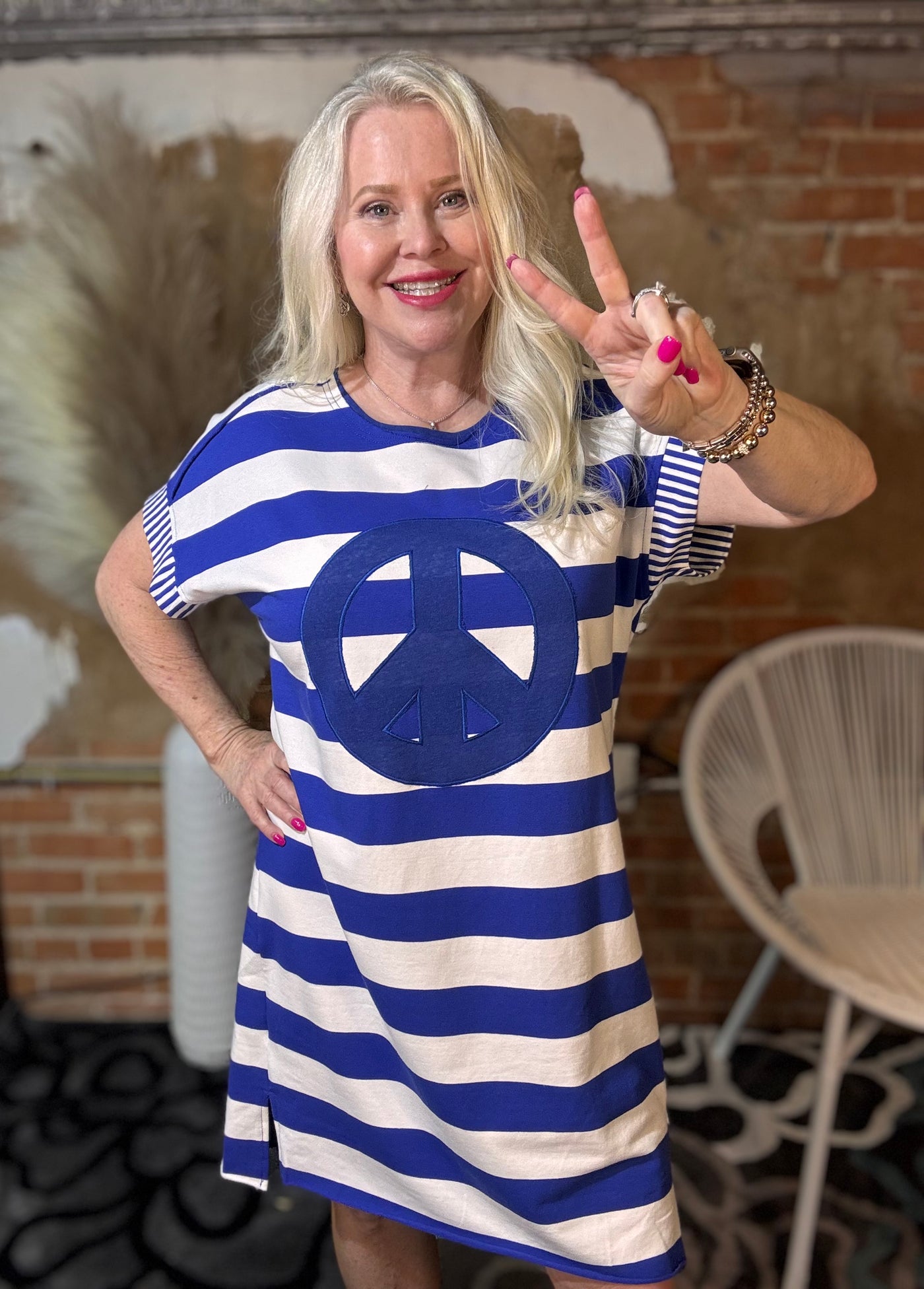 Striped Peace Mini Dress-Dresses-Umgee USA Inc-Market Street Nest, Fashionable Clothing, Shoes and Home Décor Located in Mabank, TX