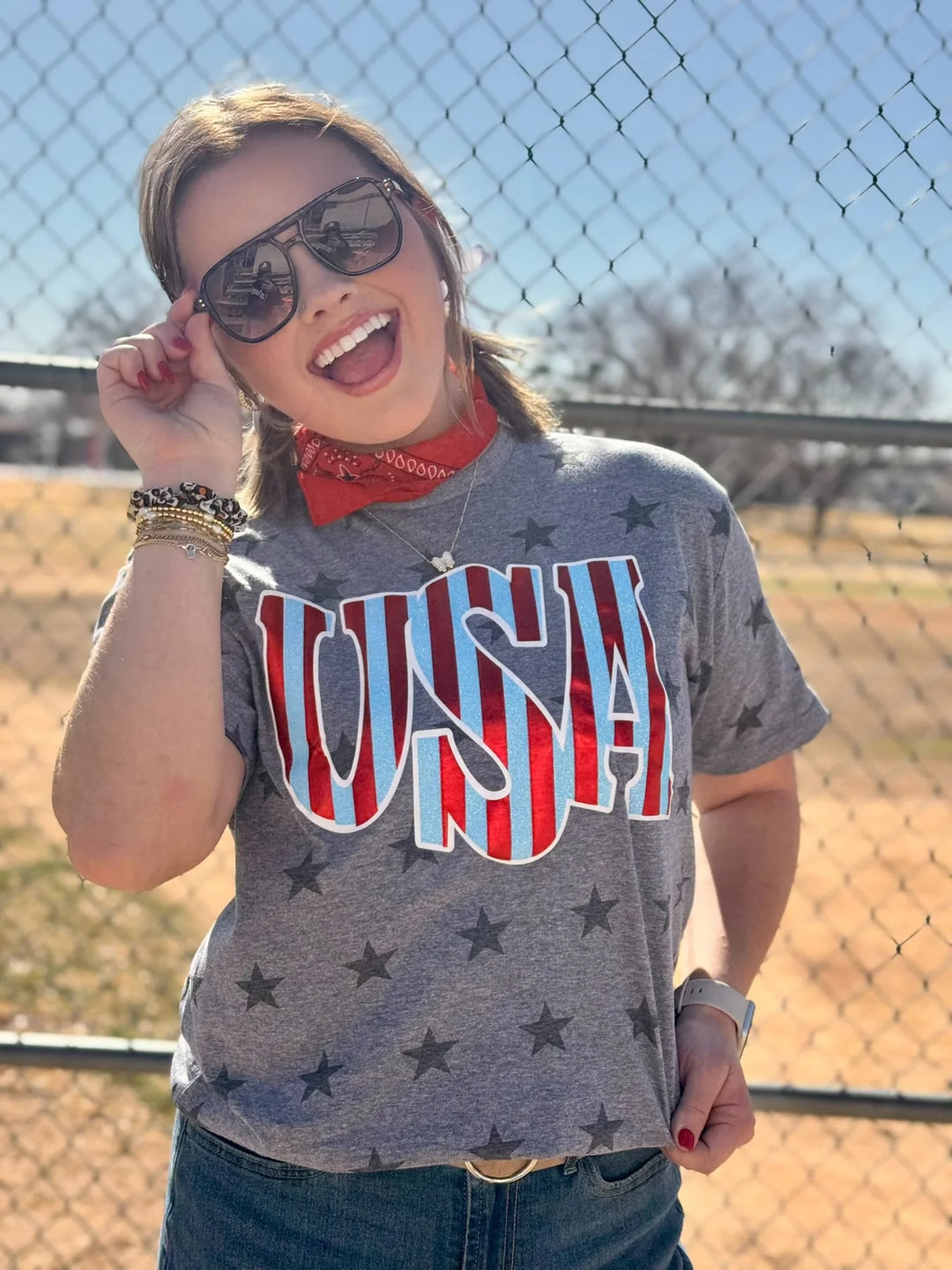 Striped USA in Glitter & Metallic Puff Tee-08-Tops-Texas True Threads-Market Street Nest, Fashionable Clothing, Shoes and Home Décor Located in Mabank, TX