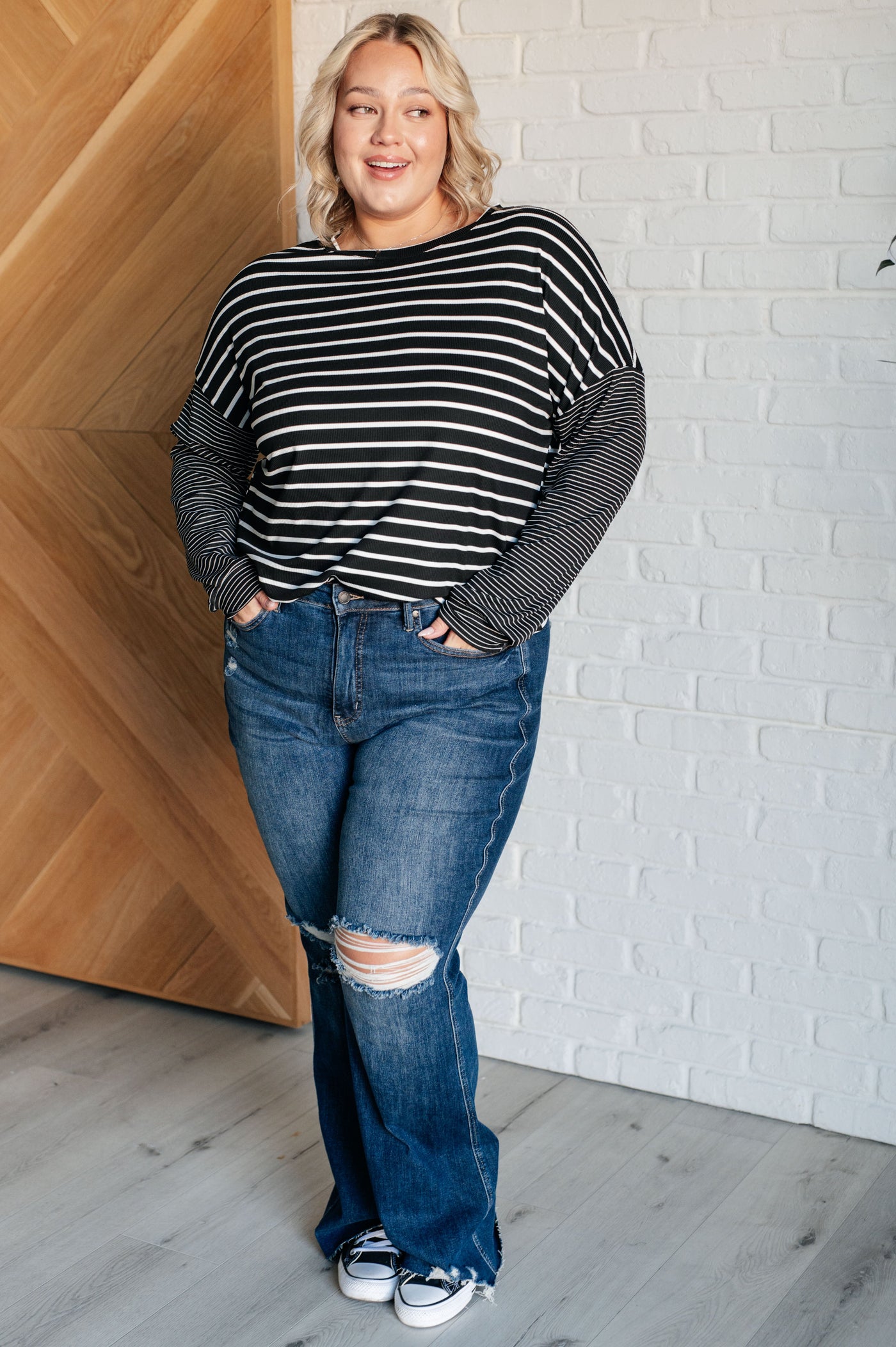 Super Clever Patchwork Striped Top in Black-Tops-Ave Shops-Market Street Nest, Fashionable Clothing, Shoes and Home Décor Located in Mabank, TX