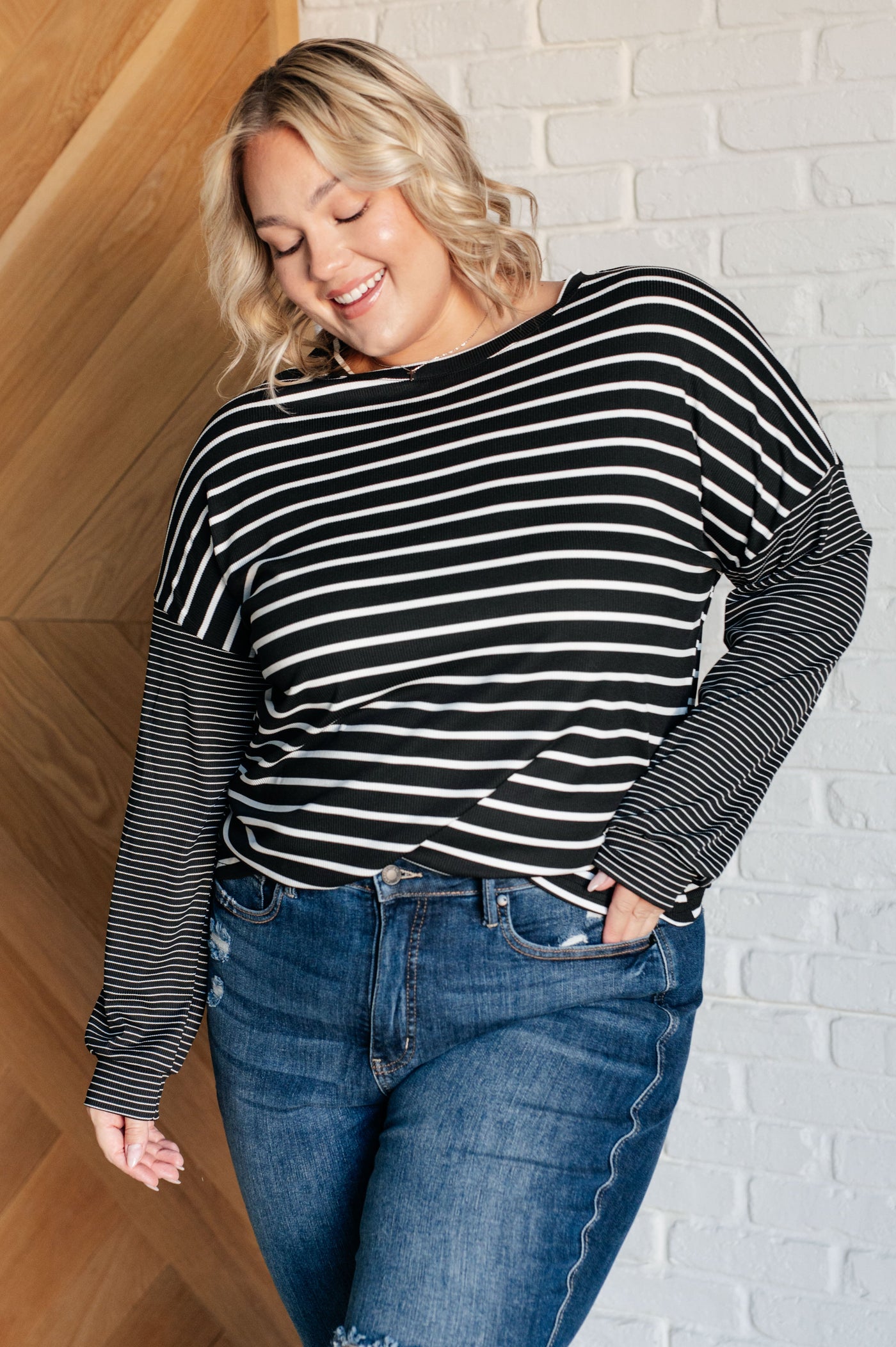 Super Clever Patchwork Striped Top in Black-Tops-Ave Shops-Market Street Nest, Fashionable Clothing, Shoes and Home Décor Located in Mabank, TX