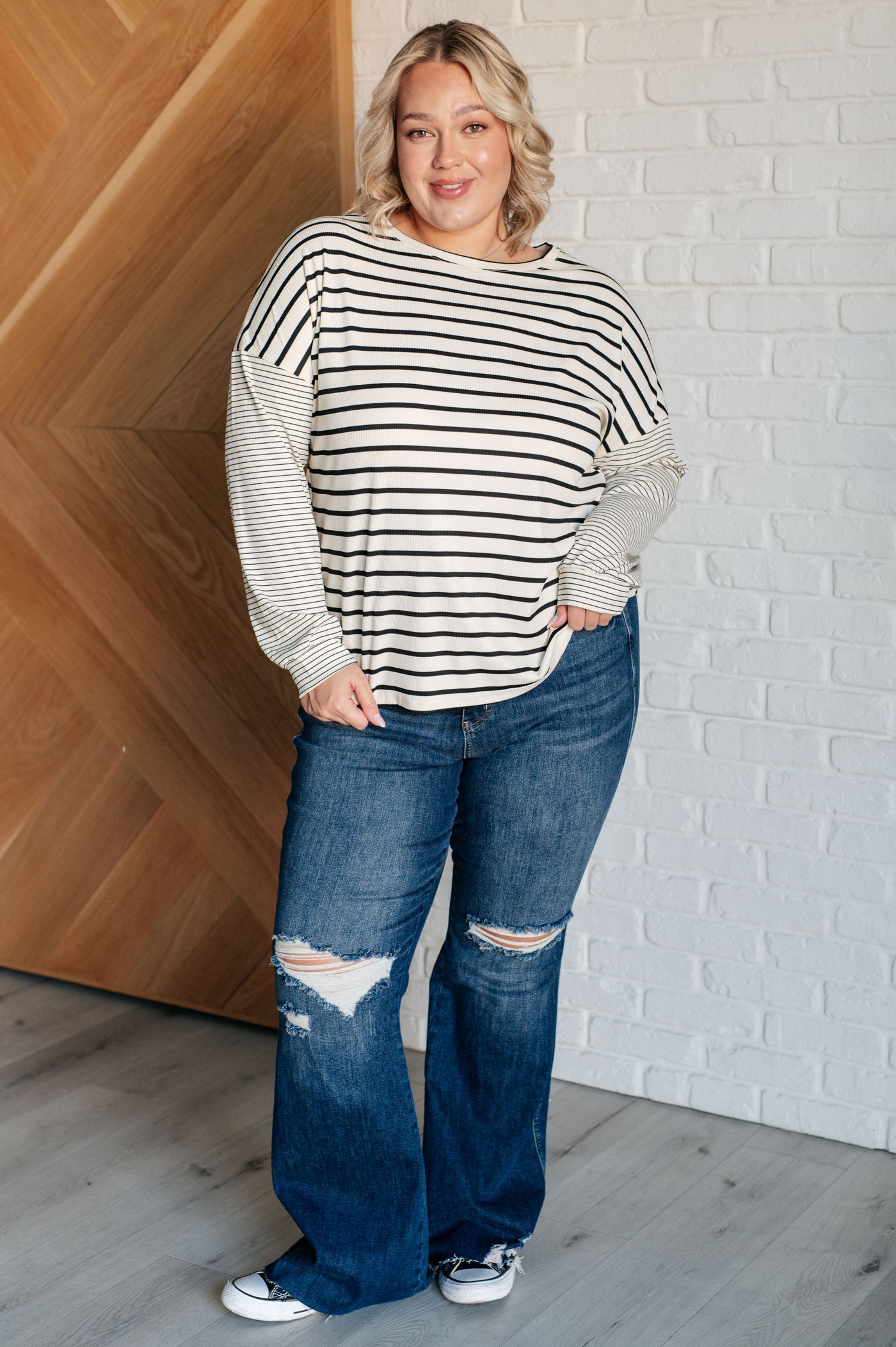 Super Clever Patchwork Striped Top in Ivory-Tops-Ave Shops-Market Street Nest, Fashionable Clothing, Shoes and Home Décor Located in Mabank, TX