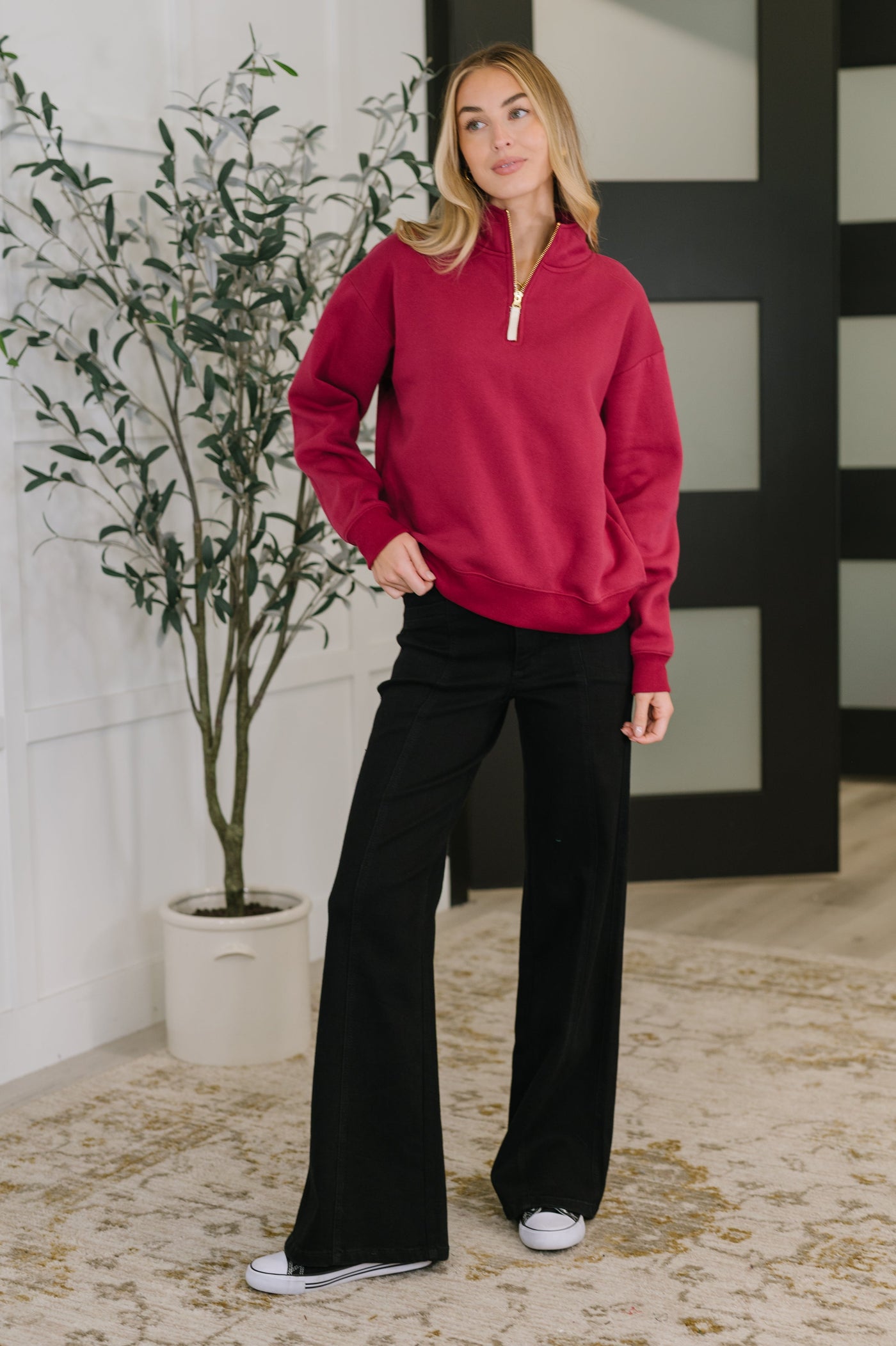 Sweater Weather Half Zip High Neck Pullover in Cabernet-Womens-Ave Shops-Market Street Nest, Fashionable Clothing, Shoes and Home Décor Located in Mabank, TX