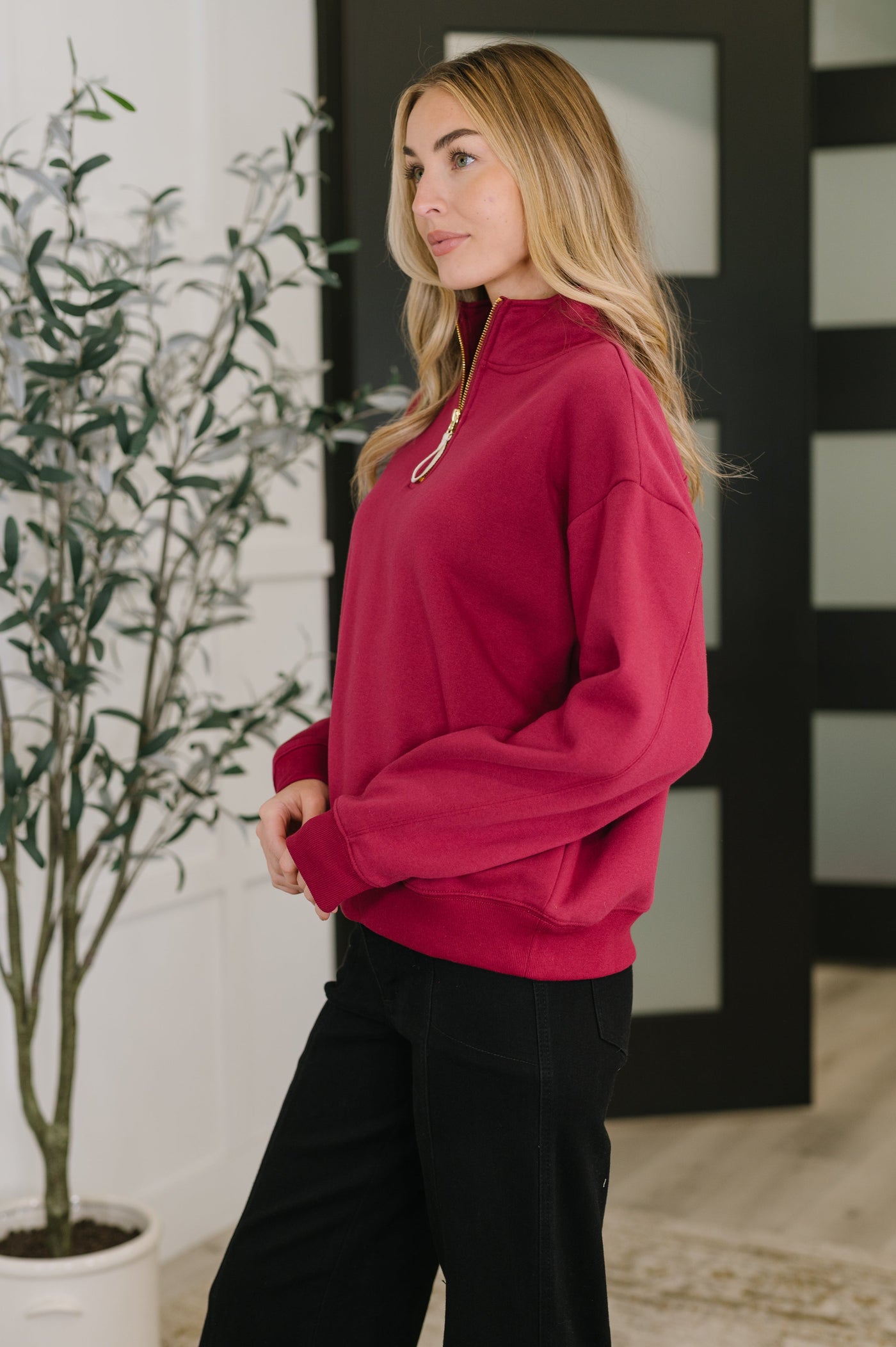 Sweater Weather Half Zip High Neck Pullover in Cabernet-Womens-Ave Shops-Market Street Nest, Fashionable Clothing, Shoes and Home Décor Located in Mabank, TX
