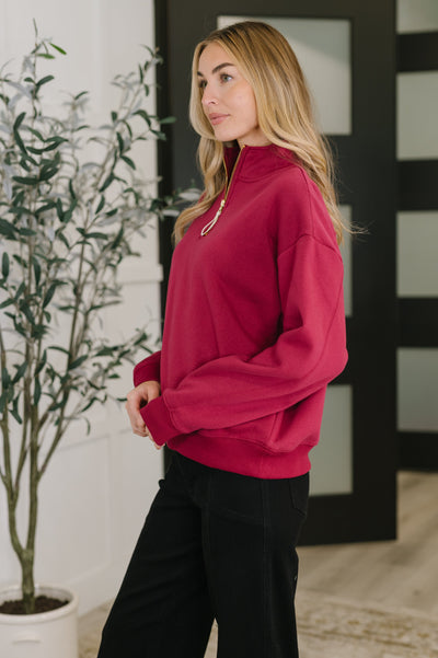 Sweater Weather Half Zip High Neck Pullover in Cabernet-Womens-Ave Shops-Market Street Nest, Fashionable Clothing, Shoes and Home Décor Located in Mabank, TX