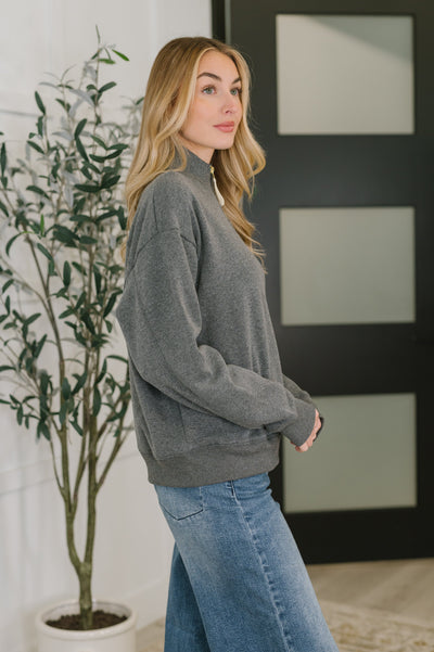 Sweater Weather Half Zip High Neck Pullover in Charcoal-Womens-Ave Shops-Market Street Nest, Fashionable Clothing, Shoes and Home Décor Located in Mabank, TX
