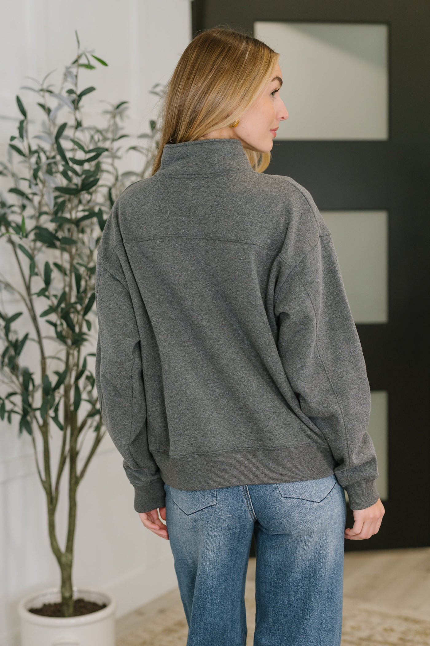 Sweater Weather Half Zip High Neck Pullover in Charcoal-Womens-Ave Shops-Market Street Nest, Fashionable Clothing, Shoes and Home Décor Located in Mabank, TX