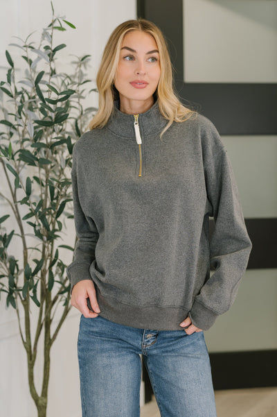 Sweater Weather Half Zip High Neck Pullover in Charcoal-Womens-Ave Shops-Market Street Nest, Fashionable Clothing, Shoes and Home Décor Located in Mabank, TX