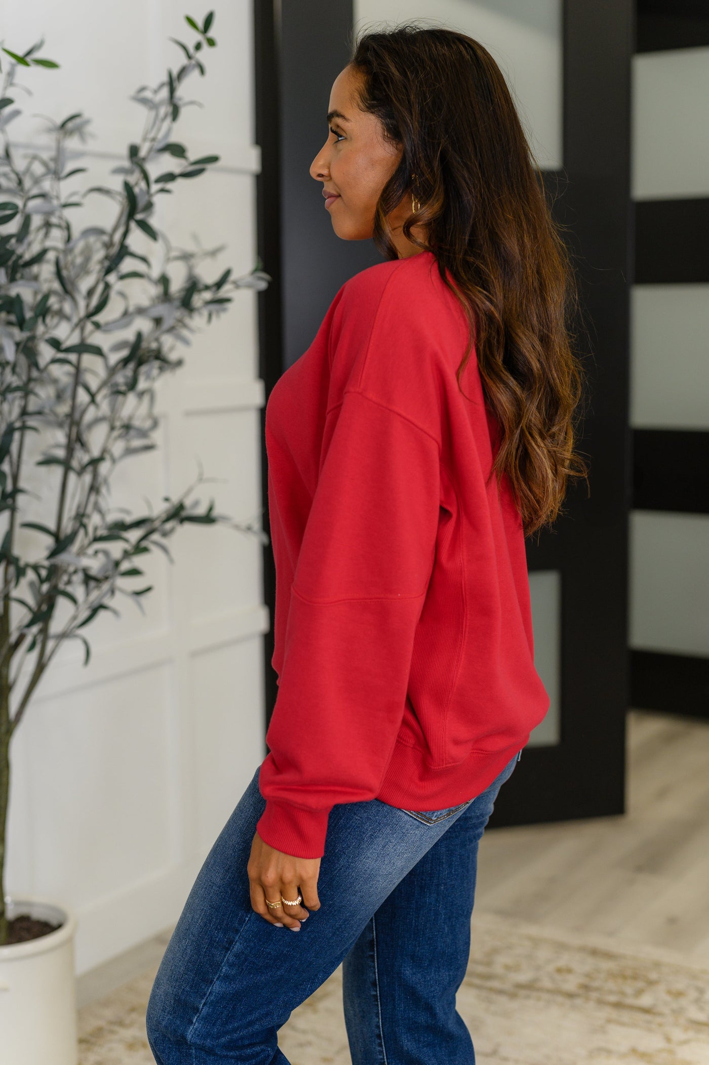 Sweet with a Side Eye Drop Shoulder Pullover in True Red-Womens-Ave Shops-Market Street Nest, Fashionable Clothing, Shoes and Home Décor Located in Mabank, TX