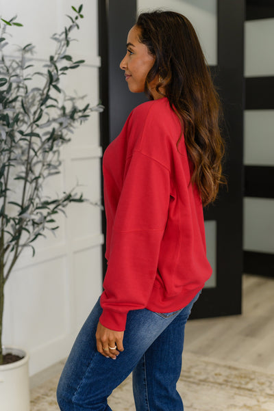 Sweet with a Side Eye Drop Shoulder Pullover in True Red-Womens-Ave Shops-Market Street Nest, Fashionable Clothing, Shoes and Home Décor Located in Mabank, TX