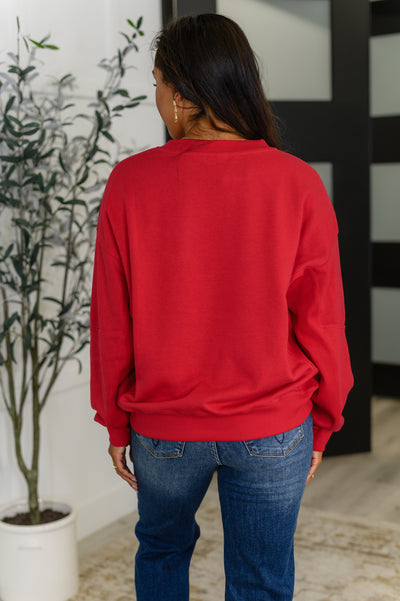 Sweet with a Side Eye Drop Shoulder Pullover in True Red-Womens-Ave Shops-Market Street Nest, Fashionable Clothing, Shoes and Home Décor Located in Mabank, TX