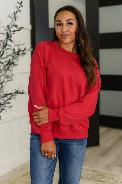 Sweet with a Side Eye Drop Shoulder Pullover in True Red-Womens-Ave Shops-Market Street Nest, Fashionable Clothing, Shoes and Home Décor Located in Mabank, TX