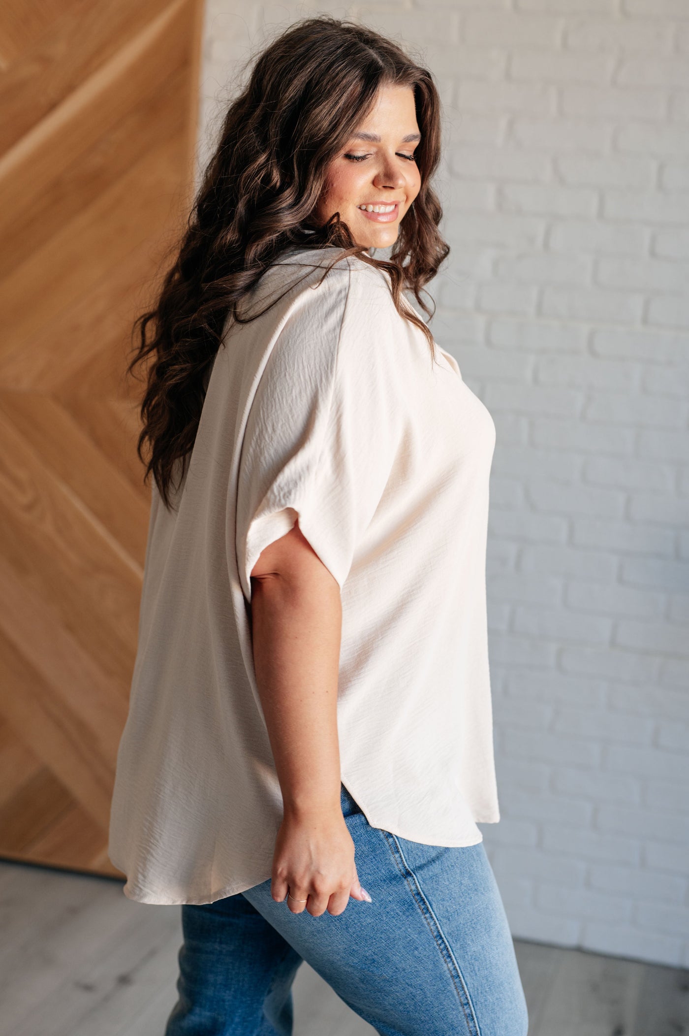 Sweet Simplicity Button Down Blouse in Oatmeal-Tops-Ave Shops-Market Street Nest, Fashionable Clothing, Shoes and Home Décor Located in Mabank, TX