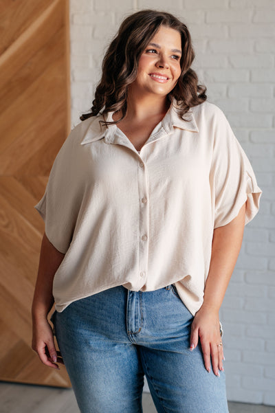 Sweet Simplicity Button Down Blouse in Oatmeal-Tops-Ave Shops-Market Street Nest, Fashionable Clothing, Shoes and Home Décor Located in Mabank, TX