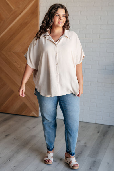 Sweet Simplicity Button Down Blouse in Oatmeal-Tops-Ave Shops-Market Street Nest, Fashionable Clothing, Shoes and Home Décor Located in Mabank, TX