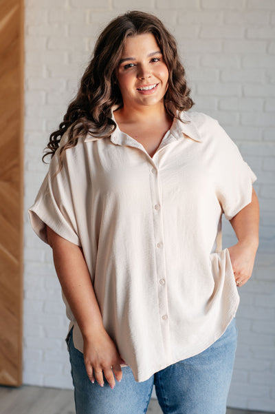 Sweet Simplicity Button Down Blouse in Oatmeal-Tops-Ave Shops-Market Street Nest, Fashionable Clothing, Shoes and Home Décor Located in Mabank, TX