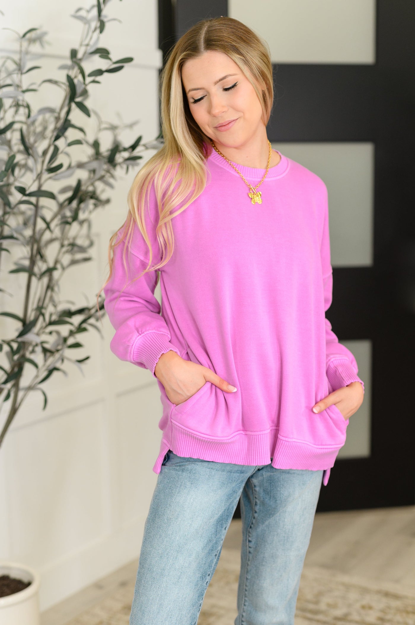 Talk Cozy to Me Stepped Hem Pullover in Bright Mauve-Womens-Ave Shops-Market Street Nest, Fashionable Clothing, Shoes and Home Décor Located in Mabank, TX