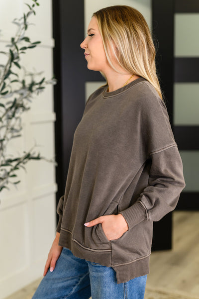 Talk Cozy to Me Stepped Hem Pullover in Brown-Womens-Ave Shops-Market Street Nest, Fashionable Clothing, Shoes and Home Décor Located in Mabank, TX