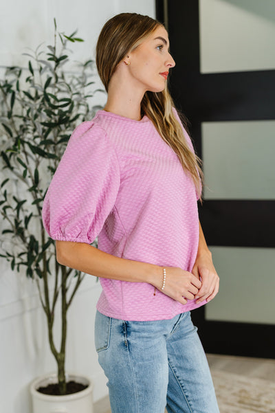 Textured Balloon Sleeve Blouse in Pink-Womens-Ave Shops-Market Street Nest, Fashionable Clothing, Shoes and Home Décor Located in Mabank, TX