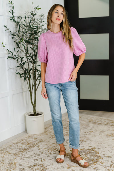 Textured Balloon Sleeve Blouse in Pink-Womens-Ave Shops-Market Street Nest, Fashionable Clothing, Shoes and Home Décor Located in Mabank, TX