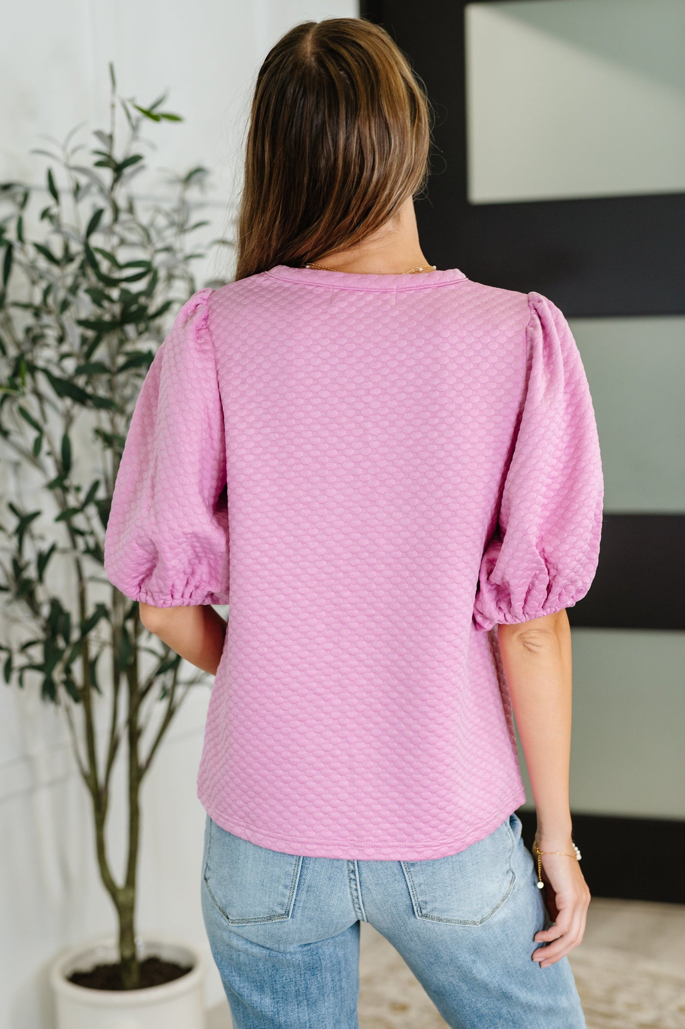 Textured Balloon Sleeve Blouse in Pink-Womens-Ave Shops-Market Street Nest, Fashionable Clothing, Shoes and Home Décor Located in Mabank, TX