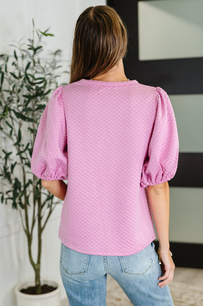 Textured Balloon Sleeve Blouse in Pink-Womens-Ave Shops-Market Street Nest, Fashionable Clothing, Shoes and Home Décor Located in Mabank, TX