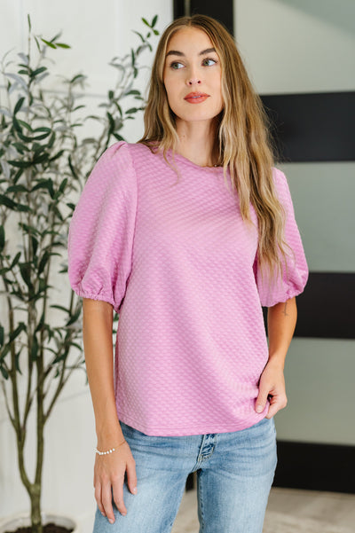 Textured Balloon Sleeve Blouse in Pink-Womens-Ave Shops-Market Street Nest, Fashionable Clothing, Shoes and Home Décor Located in Mabank, TX