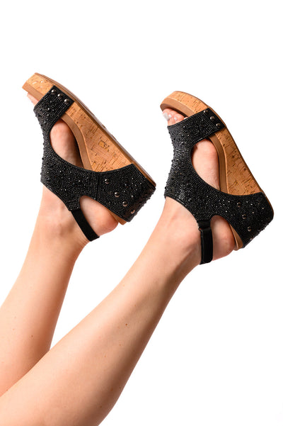 Ashley Wedge Sandals in Black Rhinestone-Womens-Ave Shops-Market Street Nest, Fashionable Clothing, Shoes and Home Décor Located in Mabank, TX