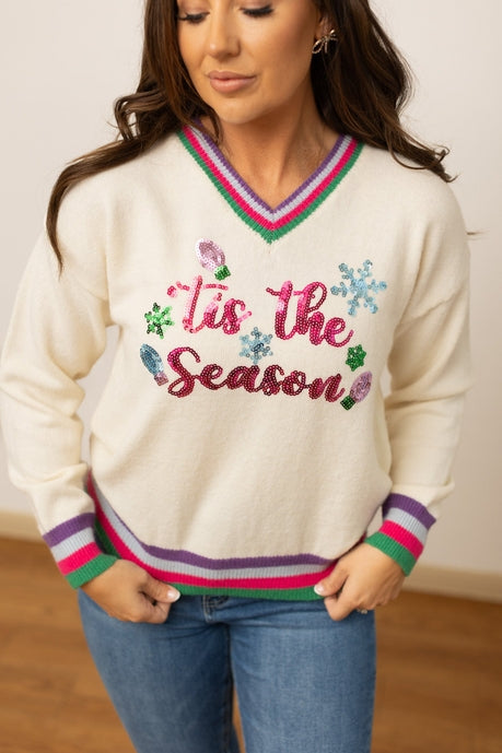 Tis the Season Sequin Cream Sweater-Womens-Ave Shops-Market Street Nest, Fashionable Clothing, Shoes and Home Décor Located in Mabank, TX