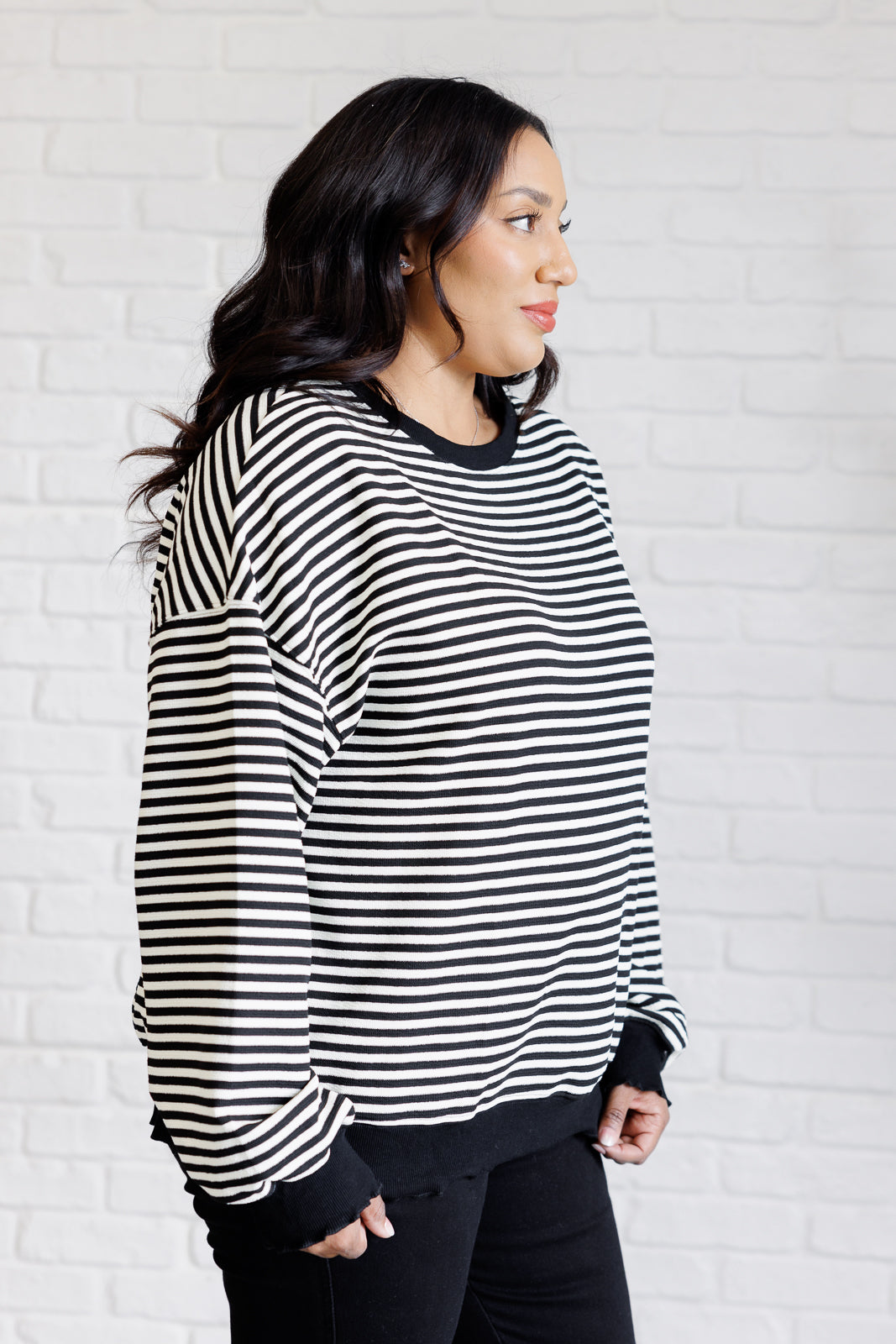 Too Good to Be True Striped Drop Shoulder Top in Black-Tops-Ave Shops-Market Street Nest, Fashionable Clothing, Shoes and Home Décor Located in Mabank, TX