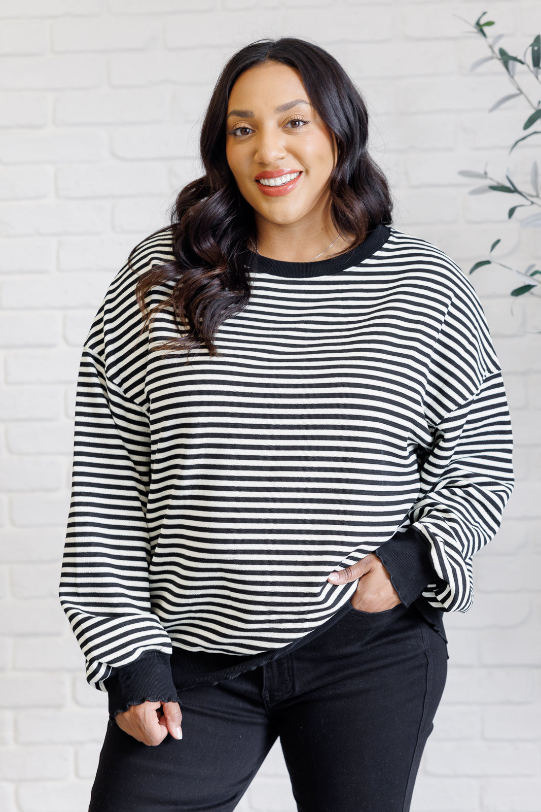 Too Good to Be True Striped Drop Shoulder Top in Black-Tops-Ave Shops-Market Street Nest, Fashionable Clothing, Shoes and Home Décor Located in Mabank, TX