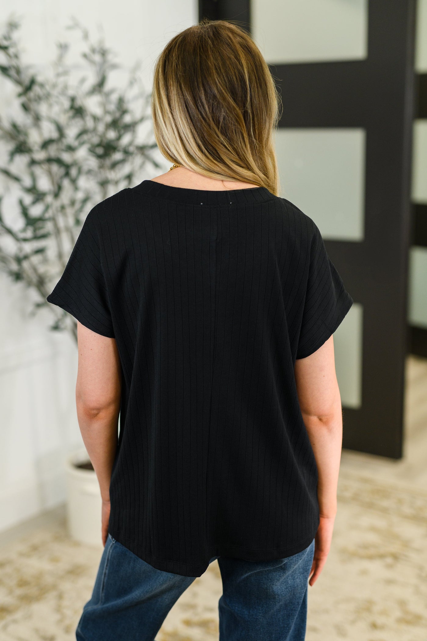 Top Shelf Basic V-Neck Ribbed Tee in Black-Womens-Ave Shops-Market Street Nest, Fashionable Clothing, Shoes and Home Décor Located in Mabank, TX