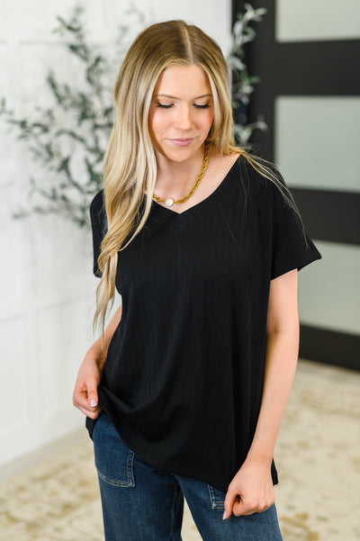 Top Shelf Basic V-Neck Ribbed Tee in Black-Womens-Ave Shops-Market Street Nest, Fashionable Clothing, Shoes and Home Décor Located in Mabank, TX