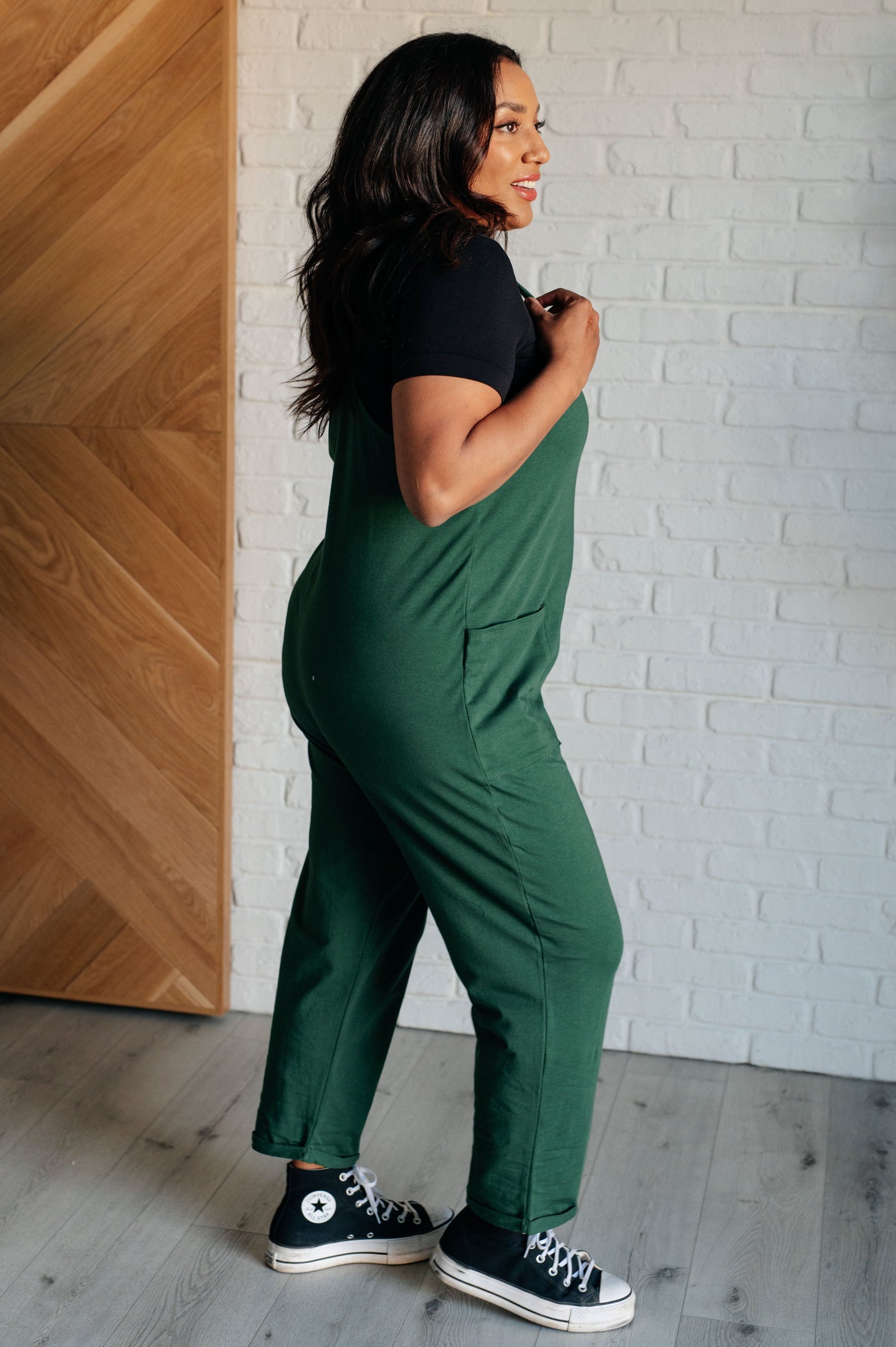 Totally Me Spaghetti Strap Jumpsuit in Dark Green-Jumpsuits & Rompers-Ave Shops-Market Street Nest, Fashionable Clothing, Shoes and Home Décor Located in Mabank, TX