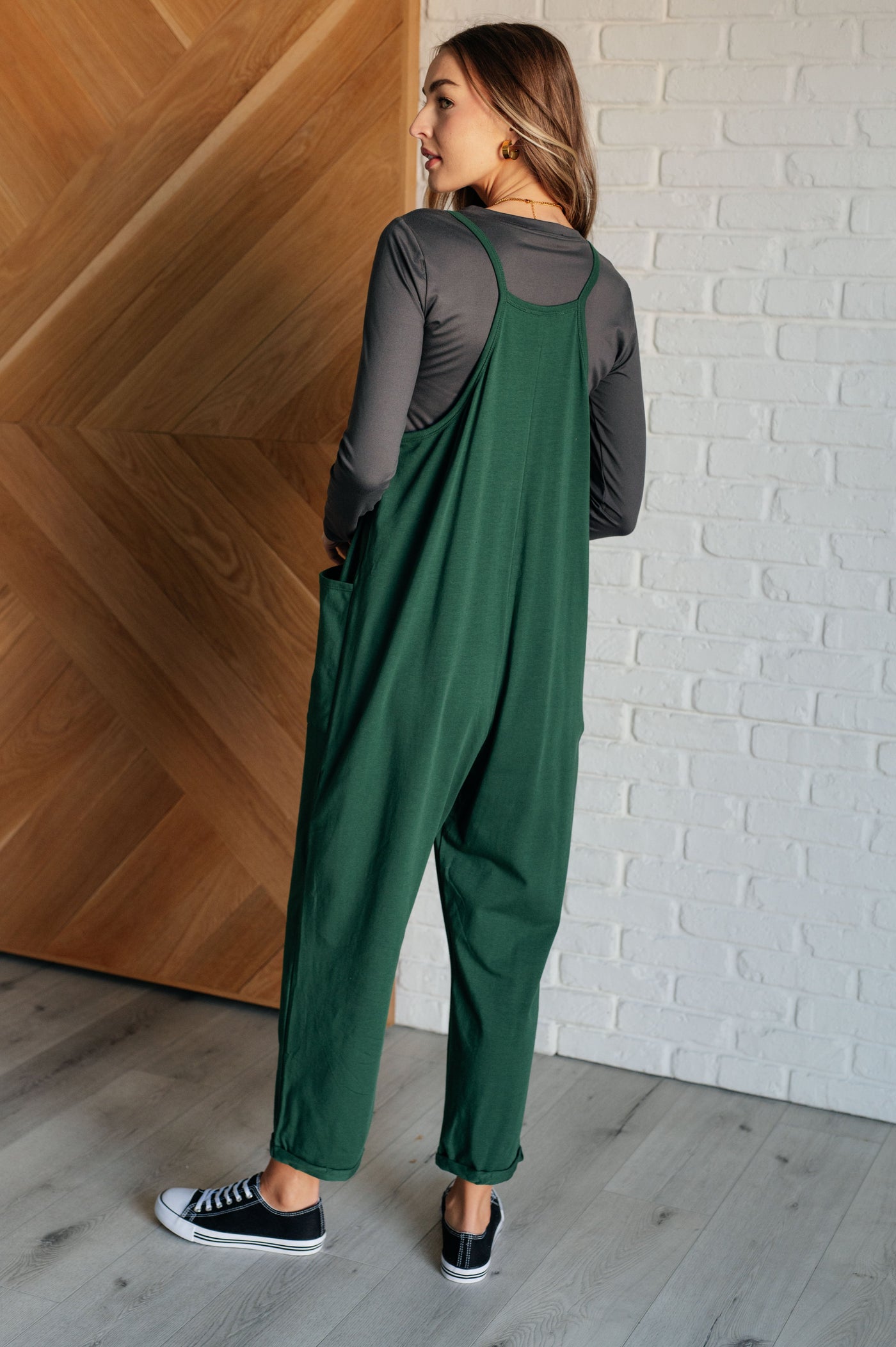 Totally Me Spaghetti Strap Jumpsuit in Dark Green-Jumpsuits & Rompers-Ave Shops-Market Street Nest, Fashionable Clothing, Shoes and Home Décor Located in Mabank, TX