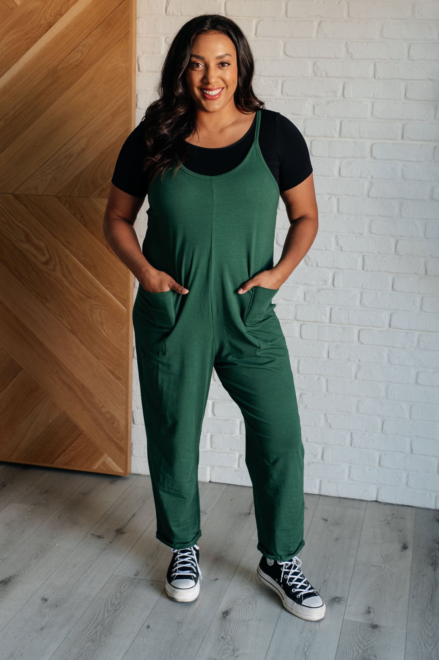 Totally Me Spaghetti Strap Jumpsuit in Dark Green-Jumpsuits & Rompers-Ave Shops-Market Street Nest, Fashionable Clothing, Shoes and Home Décor Located in Mabank, TX