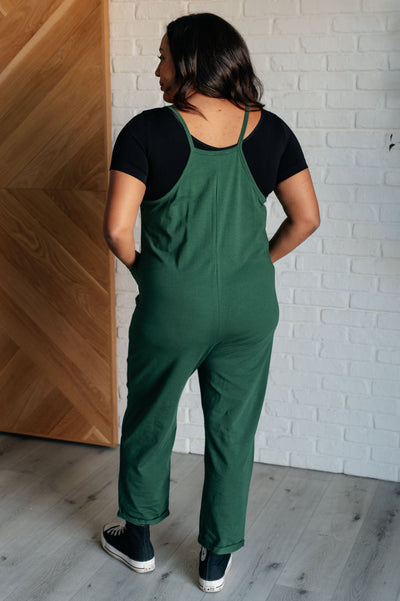 Totally Me Spaghetti Strap Jumpsuit in Dark Green-Jumpsuits & Rompers-Ave Shops-Market Street Nest, Fashionable Clothing, Shoes and Home Décor Located in Mabank, TX