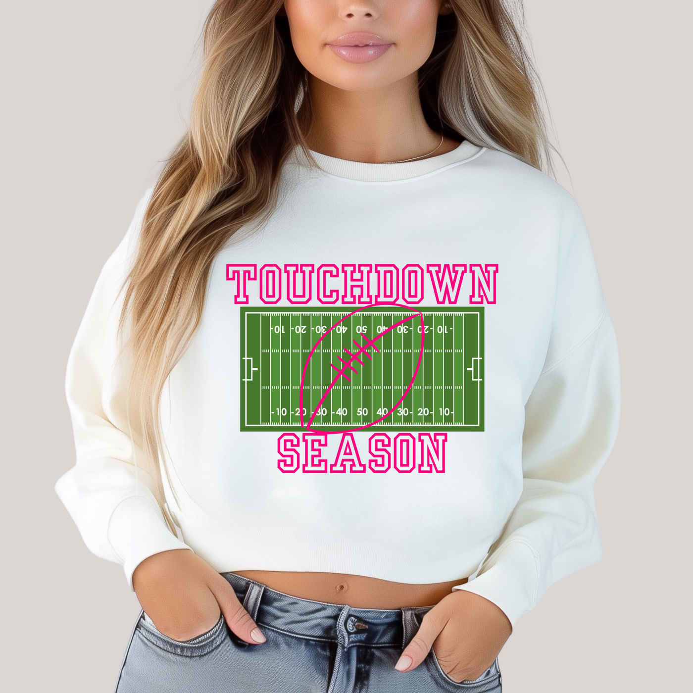 Touchdown Season in White Sweatshirt-Womens-Ave Shops-Market Street Nest, Fashionable Clothing, Shoes and Home Décor Located in Mabank, TX