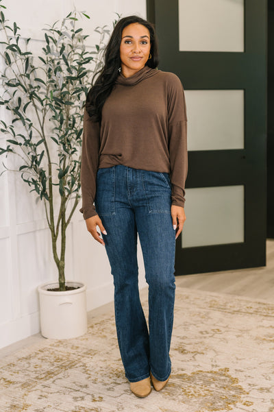 Travel Destination Cowl Neck Pullover in Chocolate-Womens-Ave Shops-Market Street Nest, Fashionable Clothing, Shoes and Home Décor Located in Mabank, TX